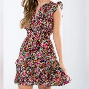 THML Pink and Red Ruffled Tiered Sundress, New with Tag